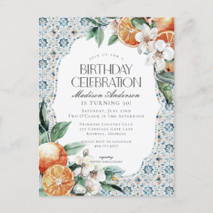Tuscany Tile Coastal Italian Birthday Invitation Postcard