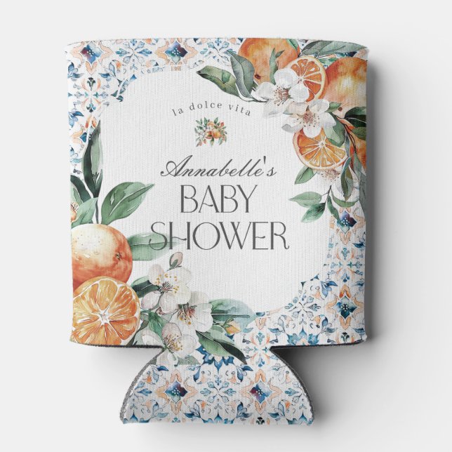 Tuscany Tile Italian Baby Shower Favour Barware Can Cooler (Back)