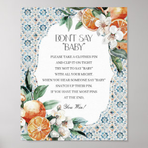 Tuscany Tile Italian Dont Say Baby Shower Game Poster