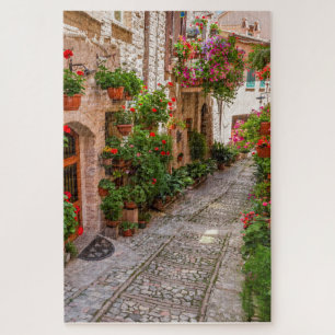 Tuscany town - a quiet cobblestone street jigsaw puzzle