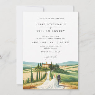 Tuscany Watercolor Illustration Skyline Wedding Invitation
