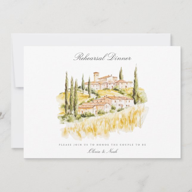 Tuscany Watercolor Italian Rehearsal Dinner Card (Front)