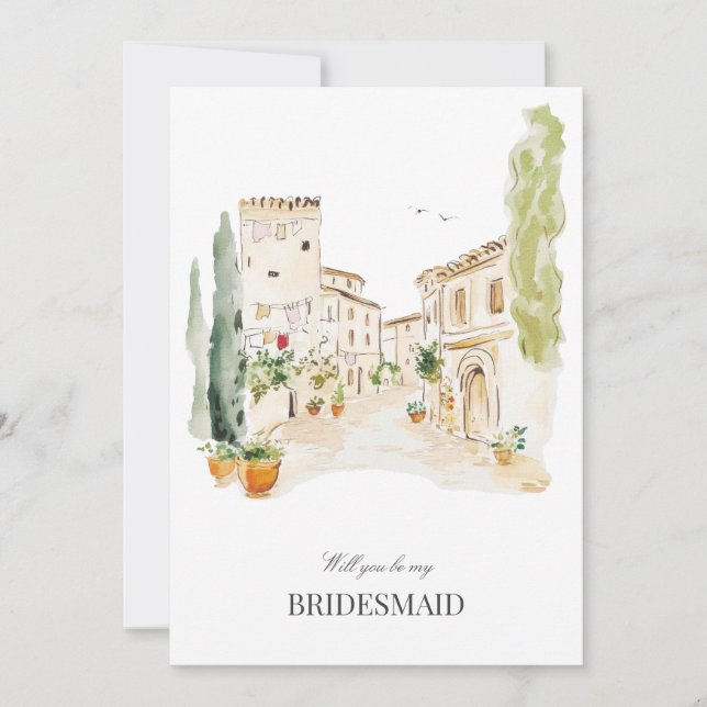 Tuscany Watercolor Italy Bridesmaid Proposal Card (Front)