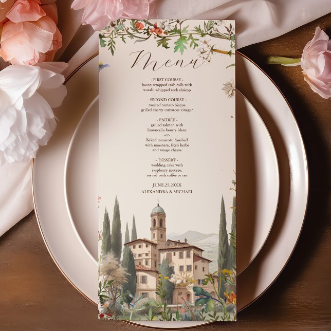 Tuscany Watercolor Italy Destination Wedding Menu (Creator Uploaded)