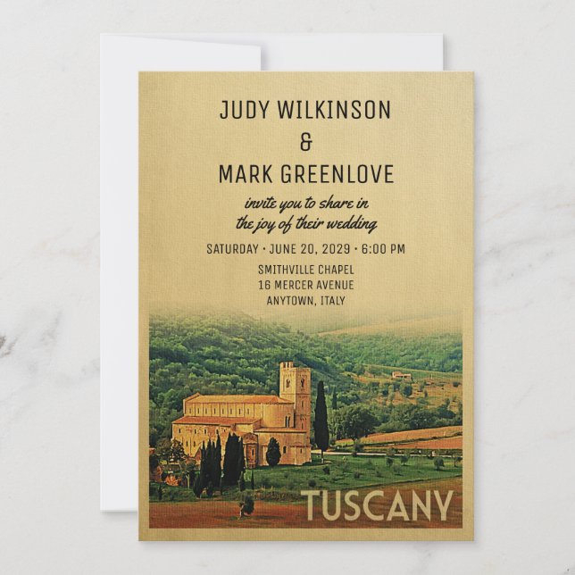 Tuscany Wedding Invitation Vintage Italy (Front)