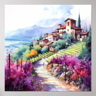 Tuscany Winery Watercolor Art Poster