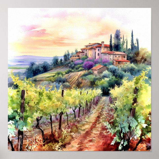Tuscany Winery Watercolor Art Poster (Front)