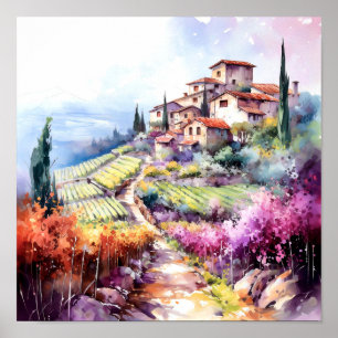 Tuscany Winery Watercolor Art Poster