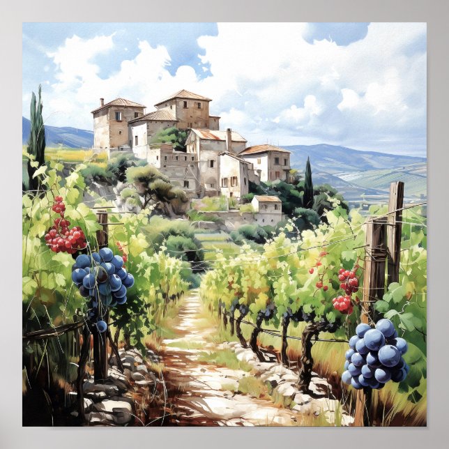 Tuscany Winery Watercolor Art Poster (Front)