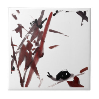 Tuschekunst mit Schnecke und Rotem Bambus Ceramic Tile