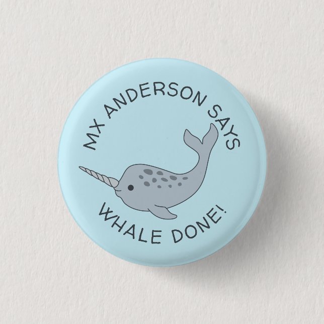 Tusked Narwhal Whale Done Button (Front)