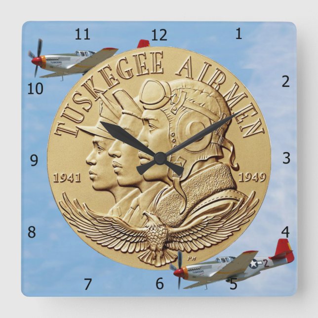 TUSKEGEE AIRMEN COIN SQUARE WALL CLOCK (Front)