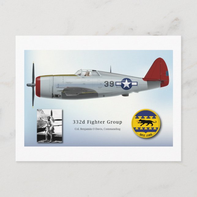 Tuskegee "Red Tail" P-47C Thunderbolt Postcard (Front)