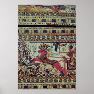 Tutankhamun  on his chariot attacking Africans Poster