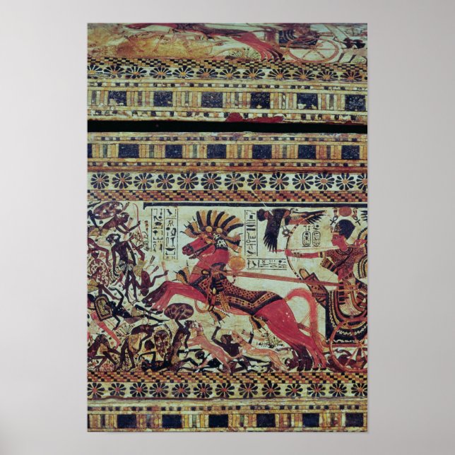 Tutankhamun  on his chariot attacking Africans Poster (Front)
