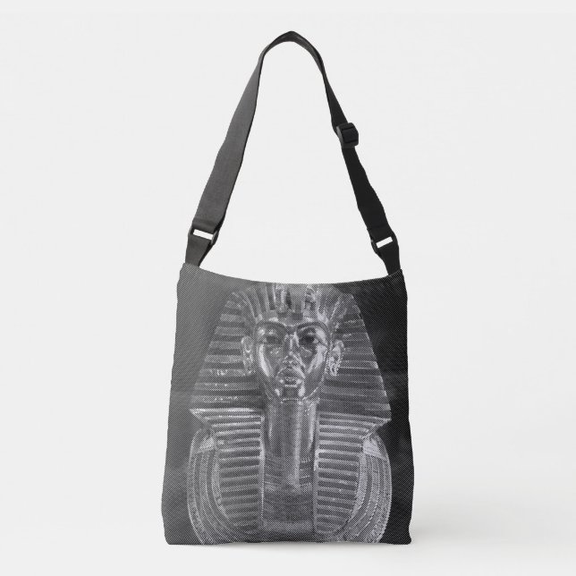 Tutankhamun's Face In Black And White Pattern Crossbody Bag (Front)