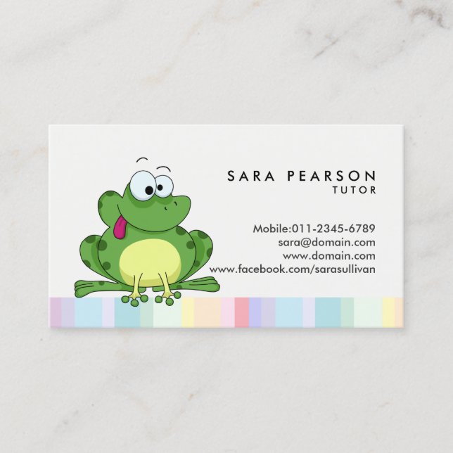 Tutor Cute Green Frog Business Card (Front)