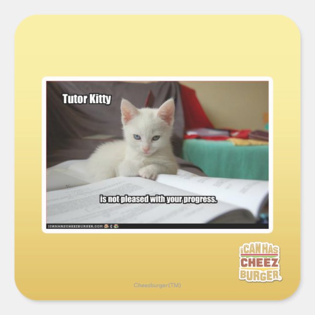 Tutor Kitty Square Sticker (Front)