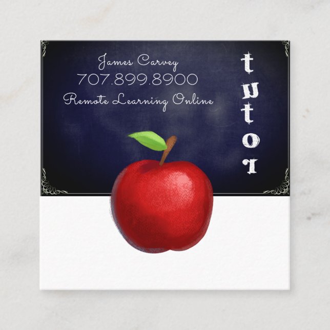 Tutor Teacher Apple Chalkboard Square Business Card (Front)