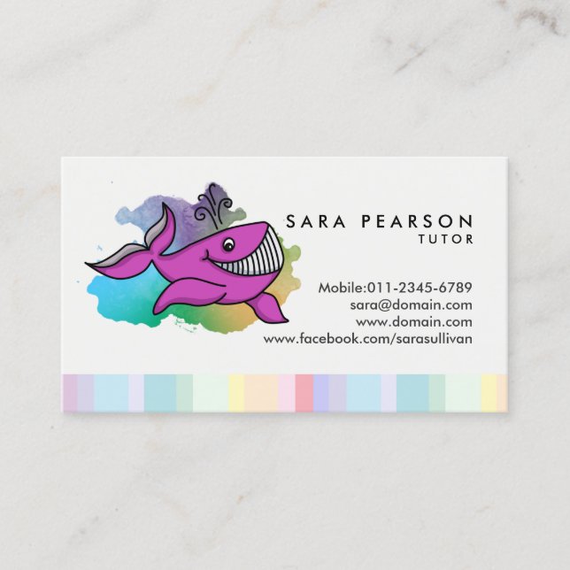 Tutor Tuition Tutoring Cartoon Whale Business Card (Front)