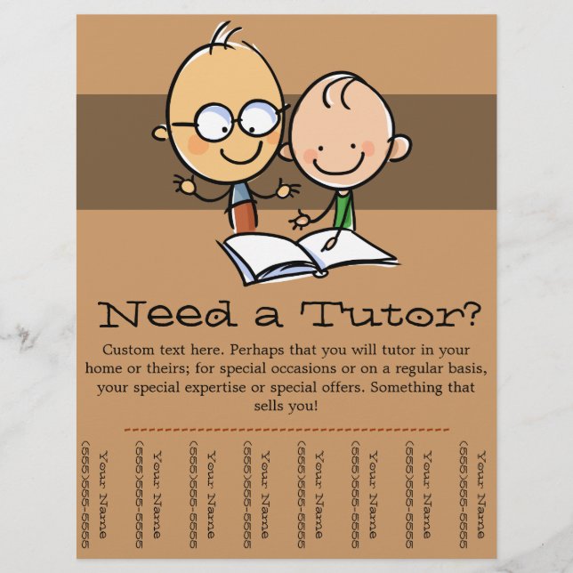 Tutor Tutoring promotional tear sheet flyer (Front)