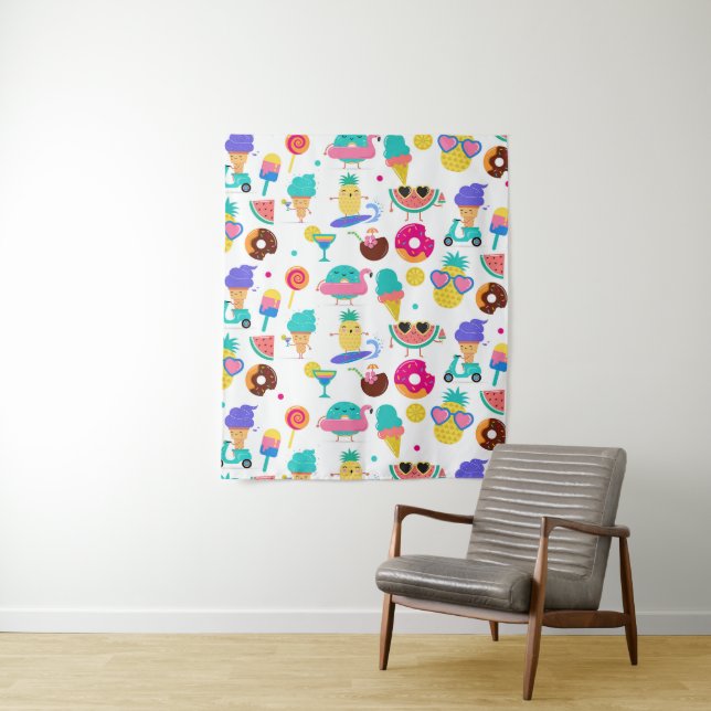 Tutti Fruitti Summer Fun Fruit Ice Cream Backdrop Tapestry (In Situ)