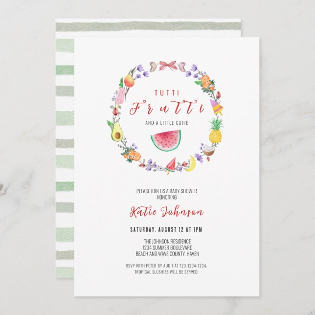 Tutti Frutti Baby Shower, Summer Tropical Shower Invitation (Front/Back)