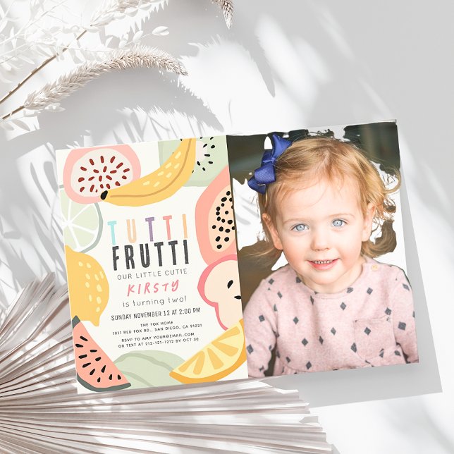 Tutti Frutti Colourful Fruit 2nd Birthday Photo Invitation (Creator Uploaded)