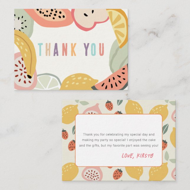 Tutti Frutti Colourful Fruit 2nd Birthday Thank Yo Card (Front/Back)