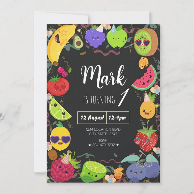 Tutti Frutti Dancing Fruit Birthday Invitation (Front)