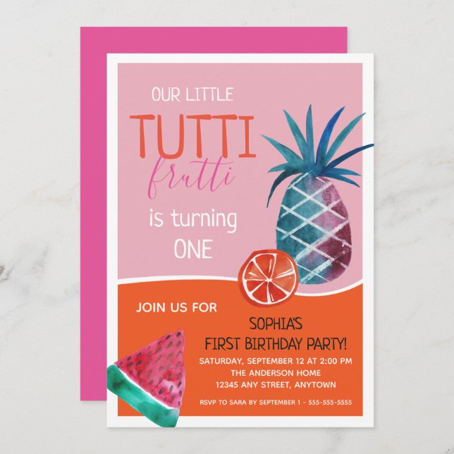 Tutti Frutti First Birthday Party Invitation (Front/Back)