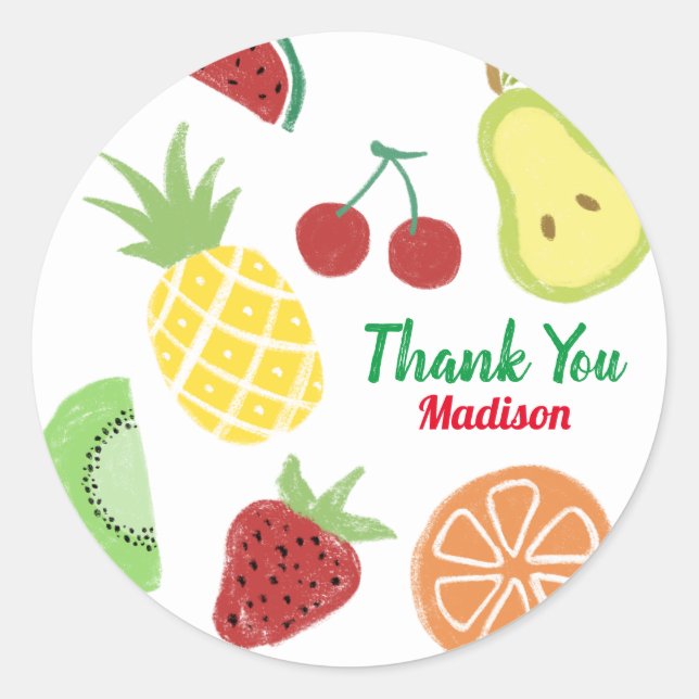 Tutti frutti Fresh Summer Birthday Shower Classic Round Sticker (Front)