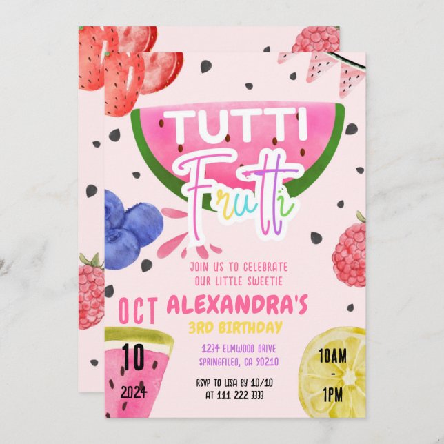Tutti Frutti Fruit 1st 3rd 4th 6th 7th 8th 9th  Invitation (Front/Back)