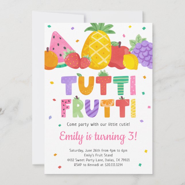 Tutti Frutti Fruits Birthday Invitation (Front)
