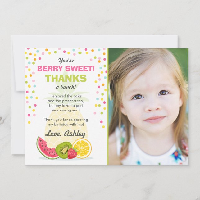 Tutti Frutti Party Fruit birthday Thank You Card (Front)