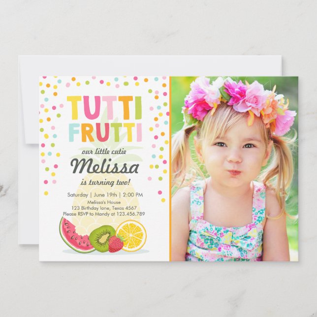 Tutti frutti party invite Tutti frutti birthday (Front)