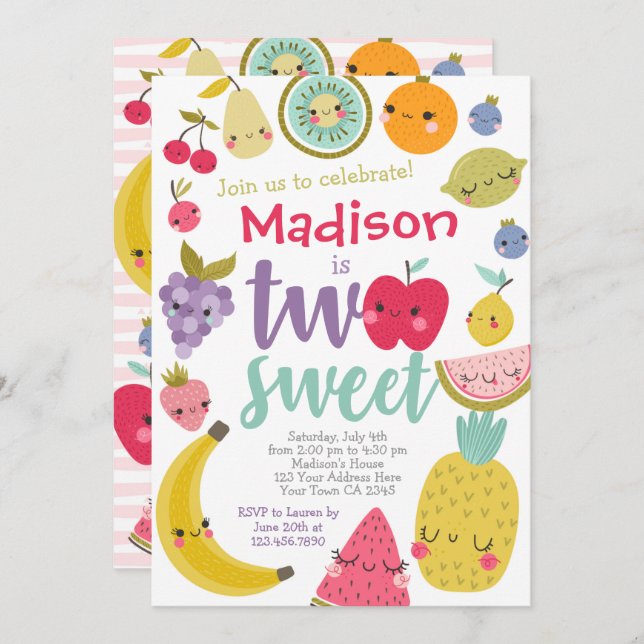 Tuttifrutti 2nd Birthday Invitation (Front/Back)