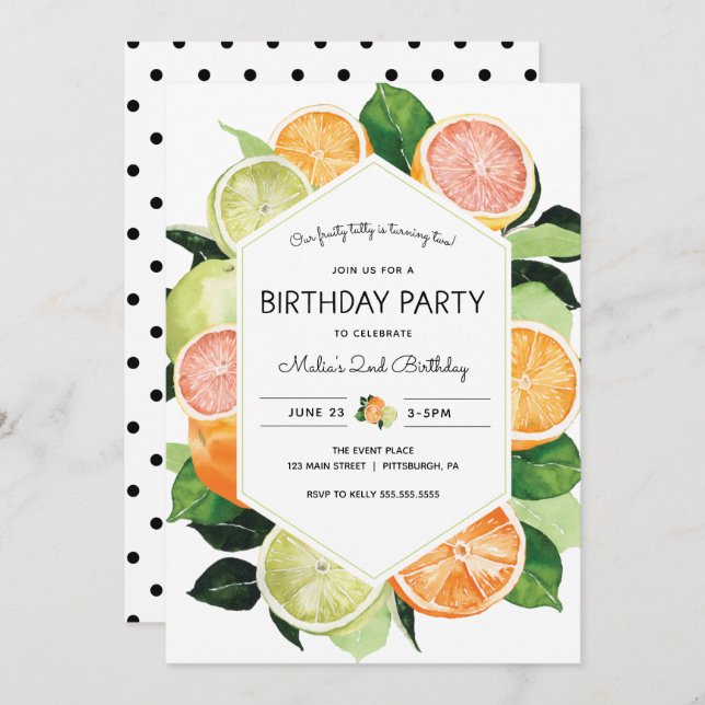 Tutty Fruity Citrus Birthday Invitation (Front/Back)