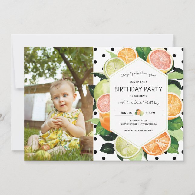Tutty Fruity Citrus Photo Birthday Invitation (Front)