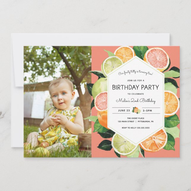 Tutty Fruity Citrus Photo Birthday Invitation (Front)
