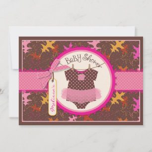 Tutu and Oak Leaves Fall Season Baby Shower Invitation