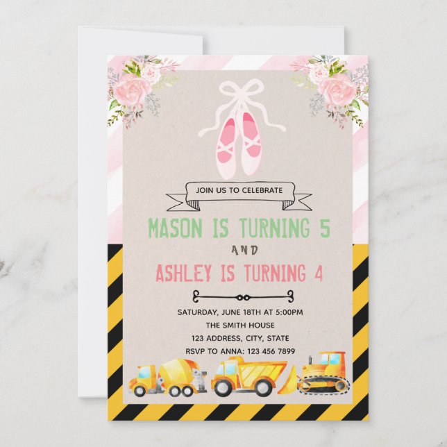 Tutu and truck party theme invitation (Front)