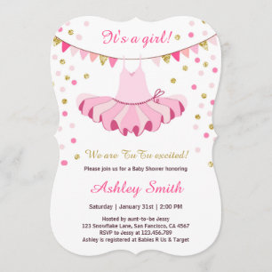 TuTu Baby Shower Invitation Girl Pink Gold Glitter