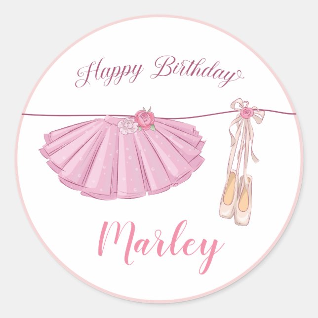 Tutu Ballerina Dance Happy Birthday Party Classic Round Sticker (Front)