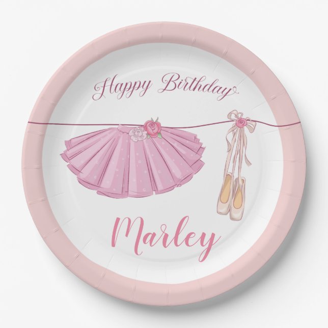 Tutu Ballerina Dance Happy Birthday Party Paper Plate (Front)