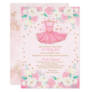 Tutu Ballerina Dress Glitter Baby Shower Invitation