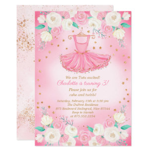 Tutu Ballerina Dress Glitter Birthday Invitation