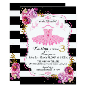 Tutu Ballerina Floral Sparkle Third Birthday Invitation