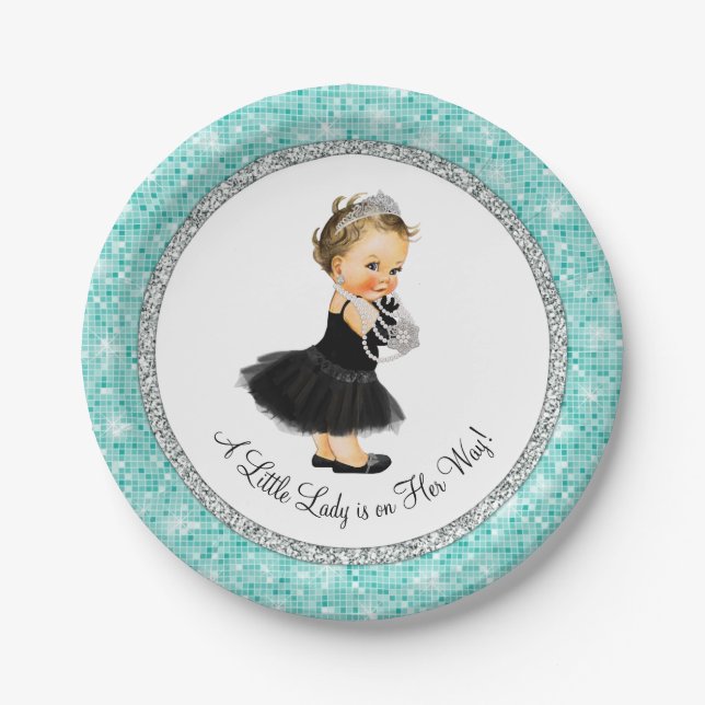 Tutu Ballerina Pearl Little Lady Baby Girl Shower Paper Plate (Front)
