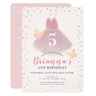 Tutu Ballerina Pink & Gold Girl Birthday Invitation